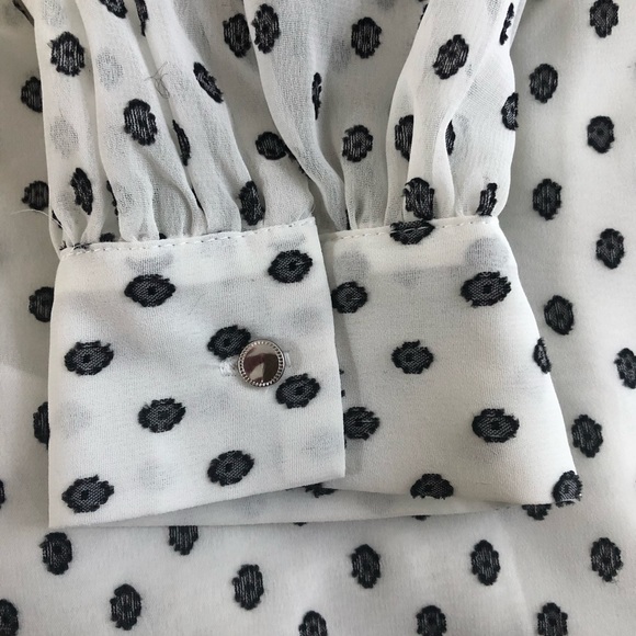 Banana Republic white & black long sleeve v neck polka dot blouse sheer arms, S - Picture 5 of 7